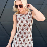 Textured Geometric Sleeveless Mini Dress In Chocolate Brown