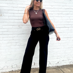 Risen Double Button Wide Leg Pants In Black - Infinity Raine