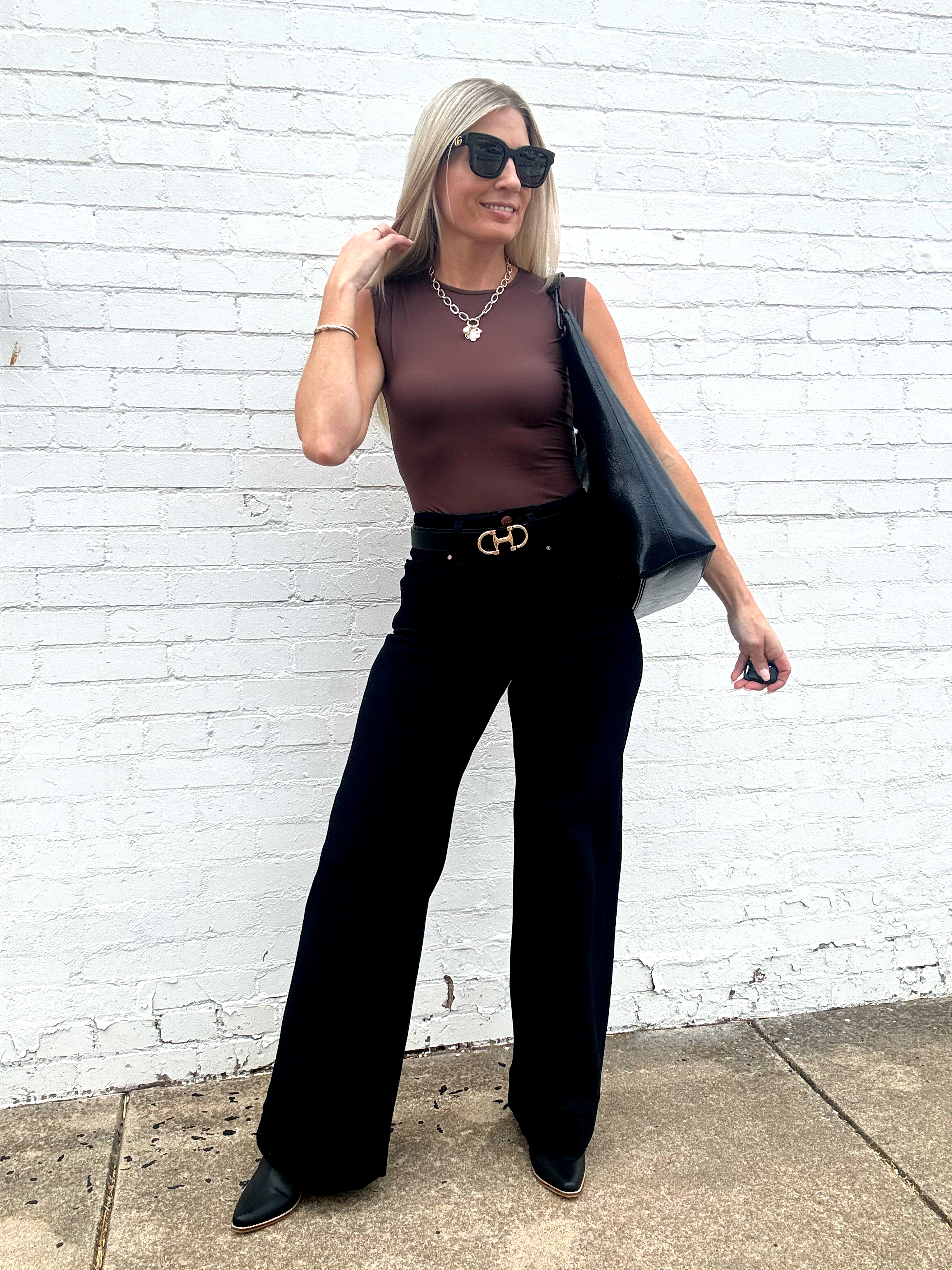 Risen Double Button Wide Leg Pants In Black - Infinity Raine