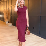 Wandering Intricate Knit Dress In Burgundy
