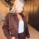 Risk Taker Faux Suede Jacket In Dark Brown