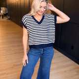 Chantal Stripe Sweater Vest In Navy Oatmeal