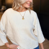 Relaxed Textured Pullover In Cream