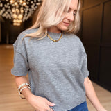 Lightweight Exposed Seam Short Sleeve Crop Sweater In Charcoal