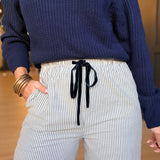 Ivory Hall Stripe Pants In Navy White