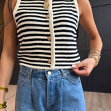 Manon Stripe Sweater Vest In Ivory Black