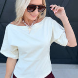 Rae Off Shoulder Cotton Knit Top In Cream