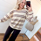 Exposed Seam Striped Round Neck Pullover In Ivory multi