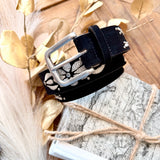 Embroidered Floral Print Vegan Leather Belt In Black - Infinity Raine