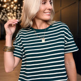 Hall Pass Stripe Tee In Hunter Green White