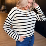 Rosalind Striped Crop Sweater In Cream Black