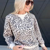 Leopard Boxy V-Insert Long Sleeve Knit Top In Cream Multi