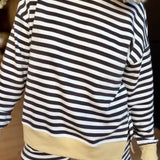Striped Boxy Long Sleeve Contrast Knit Top In Charcoal Multi