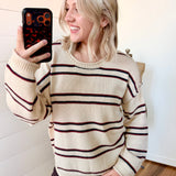 Exposed Seam Striped Round Neck Pullover In Ivory multi