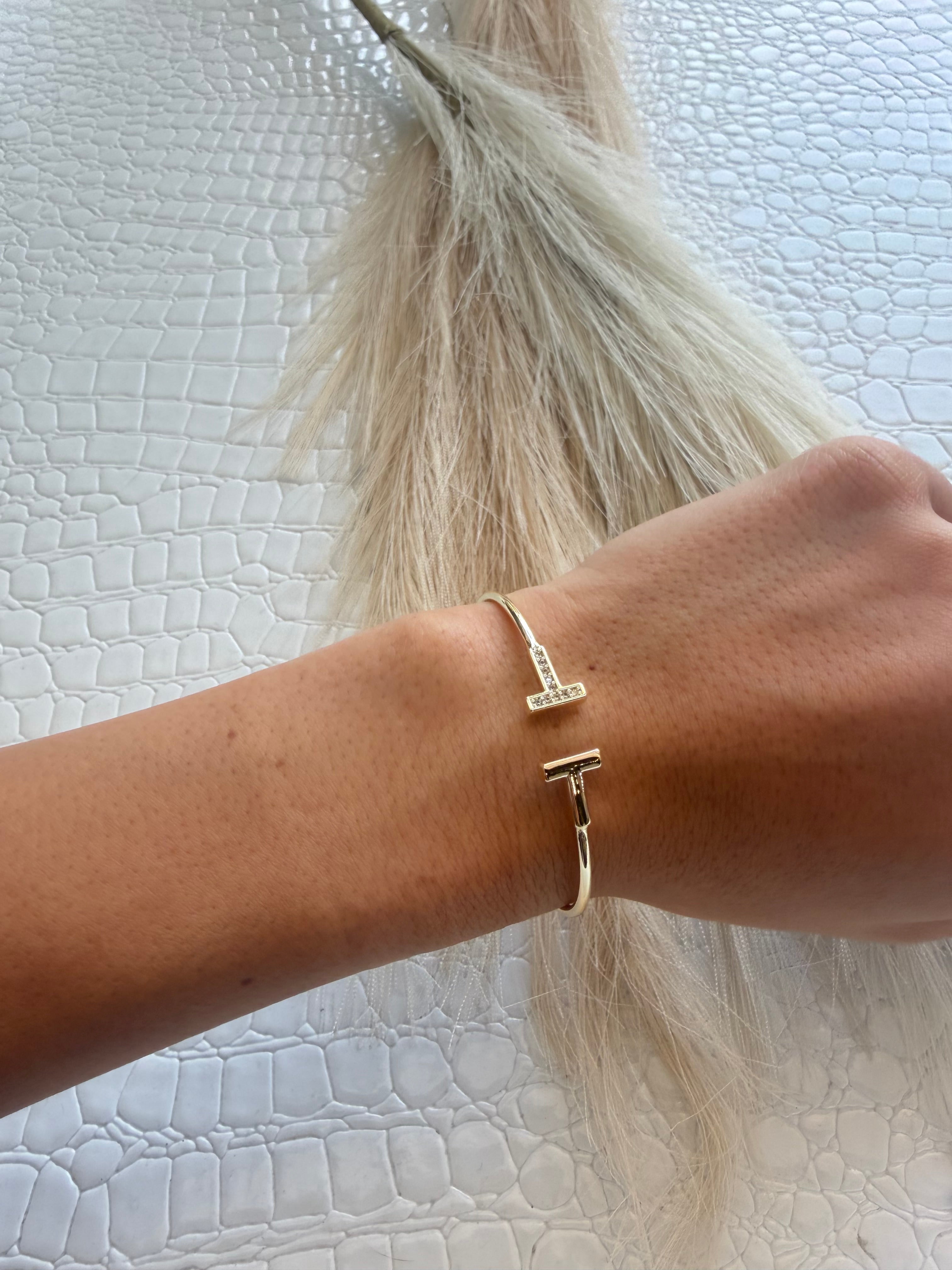 Tiny Gold Pave T Bracelet - Infinity Raine