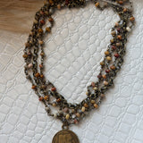 Natural Agate Collar-Length Necklace with Coin