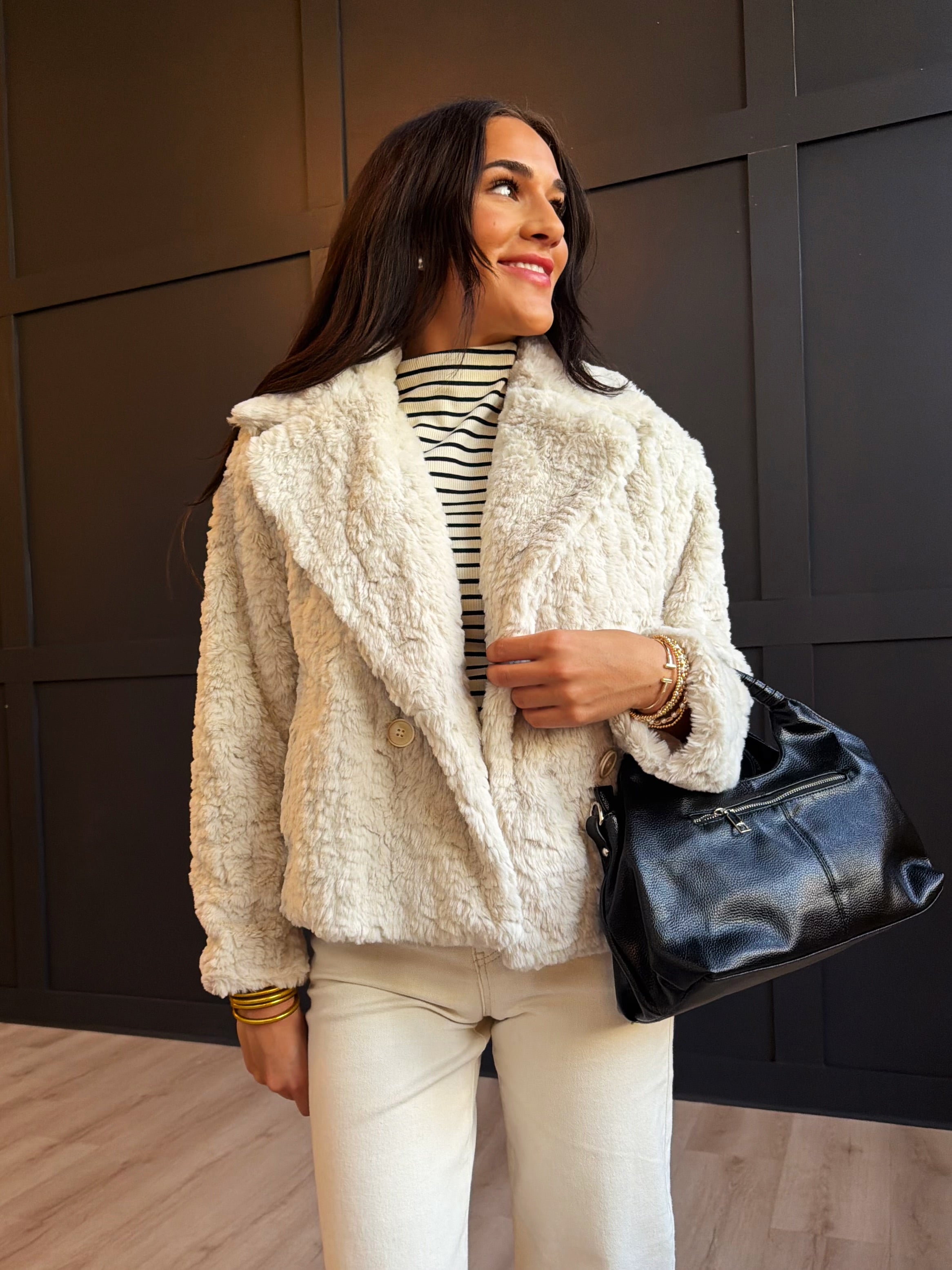 Generations Fur Jacket In Ivory - Infinity Raine