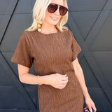 Katia Textured Shift Mini Dress In Espresso