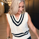 Novel V Neck Sweater Vest in Cream Green