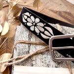 Embroidered Floral Print Vegan Leather Belt In Black - Infinity Raine