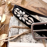 Embroidered Floral Print Vegan Leather Belt In Black - Infinity Raine