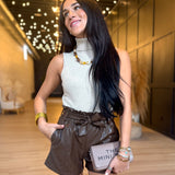 Naomi Turtle Neck Sleeveless Top In Oatmeal