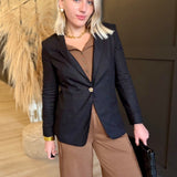 Linen Blazer With Gold Button In Black