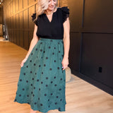 Centerpiece Polka Dot Midi Skirt In Teal Green