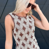 Textured Geometric Sleeveless Mini Dress In Chocolate Brown