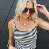 Striped Double Lined Removable Built-in Bra Cami