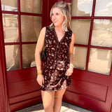 Floral Print Elastic Lace Trim Mini Skirt In Brown