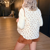 Floral Quilted Zip-Front Mock Neck Vest In Cream Multi
