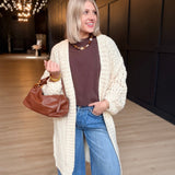 Iggy Hand Knit Chunky Long Open Cardigan In Ivory