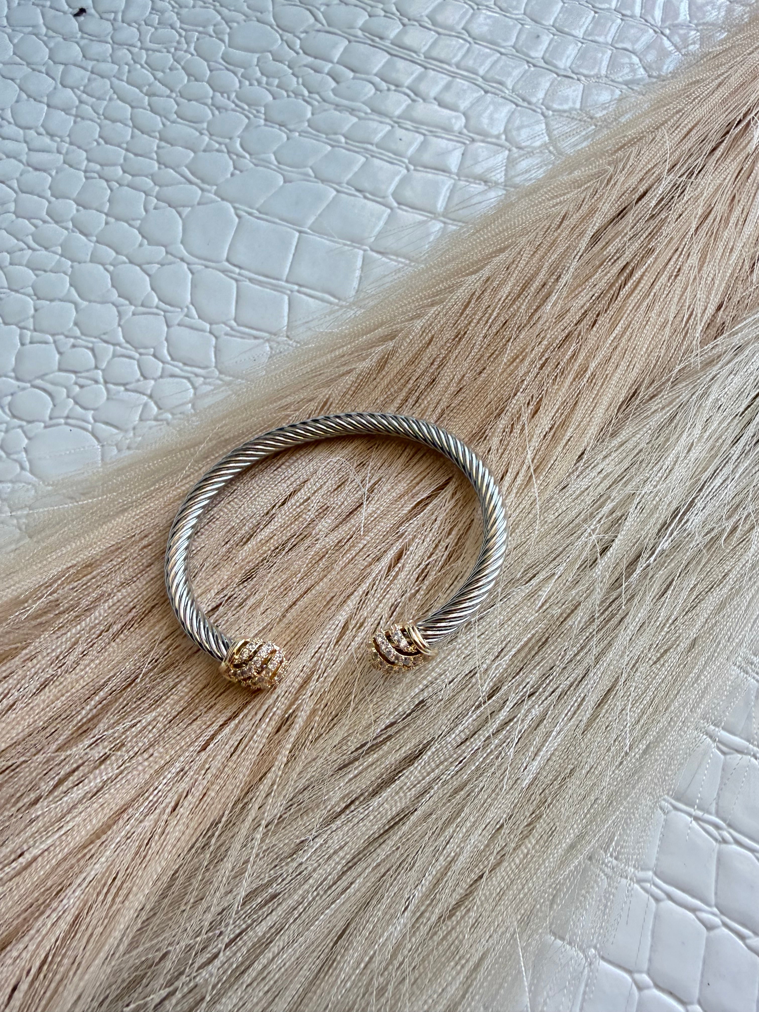 Two Tone Cable Pave Cap Bangle - Infinity Raine