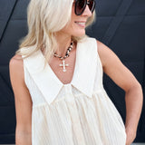 Deep V Button Down Slvless Peplim Top In Cream