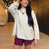 Heathered Checkered Texture Long Sleeve Sweater In Oatmeal