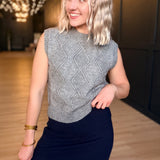 Campus Girl Geometric Sweater Vest In Grey