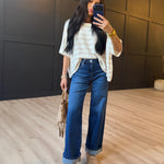 Billie Stripe Brushed Dolman Top In Cream Taupe - Infinity Raine