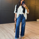 Billie Stripe Brushed Dolman Top In Cream Taupe - Infinity Raine