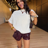 Off-Shoulder Asymmetric Short Sleeve Boxy Pullover In Cream