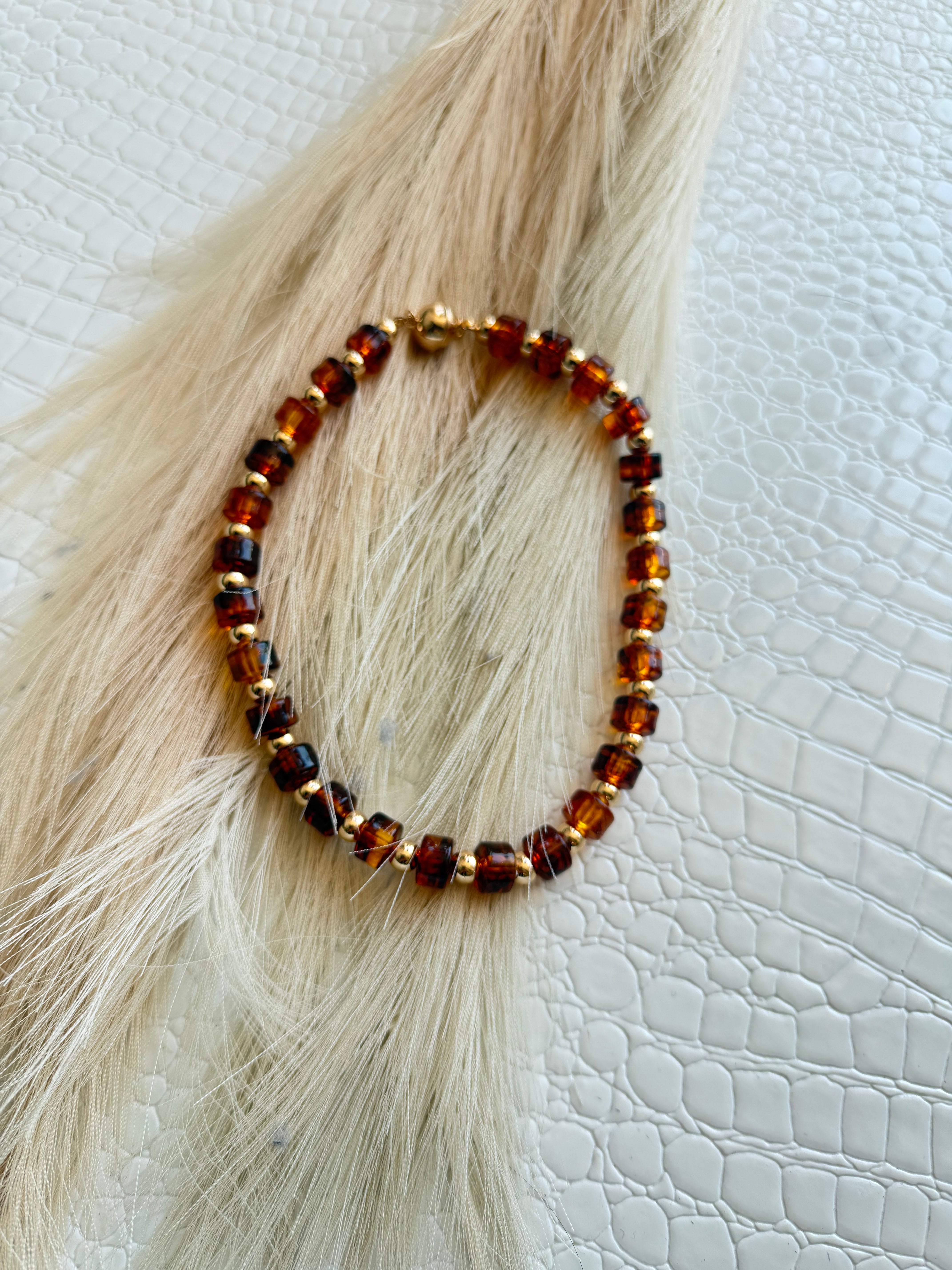 Tortoise And Gold Beaded Necklace - Infinity Raine