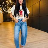 High Rise Crop Barrel Cuffed Stretchy Jeans