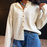 Collared Button Down Cardigan Sweater In Cream
