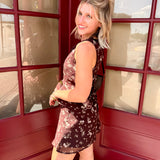 Floral Print Elastic Lace Trim Mini Skirt In Brown