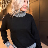 The Stacey Contrast Rib Sweater In Black Ivory