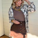 Soft Fabric Plaid Loose Fit Button Down Shirt In Bone