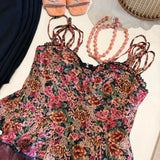 Vintage Rose Lurex Flared Cami Top In Rose Black