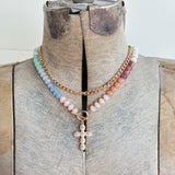 Multi Layer Pendant Resin Beaded Cross Necklace