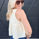 Deep V Button Down Slvless Peplim Top In Cream