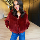 Teddy Faux Fur Jacket In Burgundy